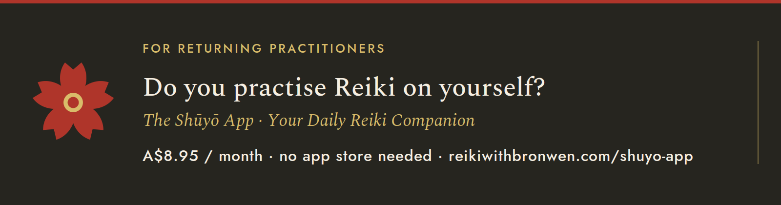 Do you practise Reiki on yourself? The Shūyō App — your daily Reiki companion.